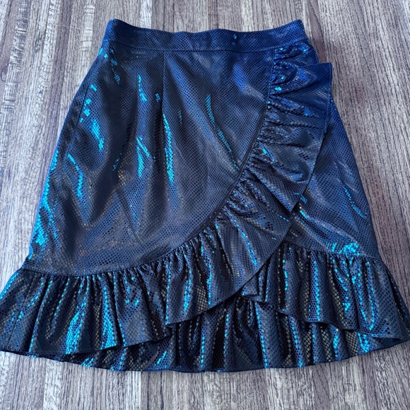 MSGM Milano Black Metallic Ruffled Detailed Mini Taffeta Skirt Size 42 - Picture 1 of 9